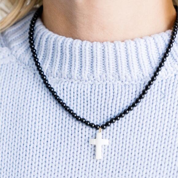 Susan Shaw Alys Black Onyx and Mother of Pearl Cross Necklace and Earrings New! - Picture 8 of 8